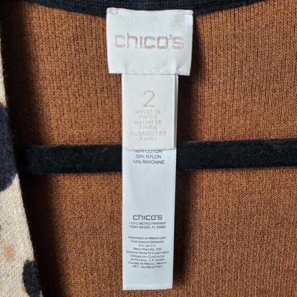 Chicos Women Tan Cheetah Knit Vest Cardigan 2 L Classic Career Neutral Lagenlook - Picture 3 of 9